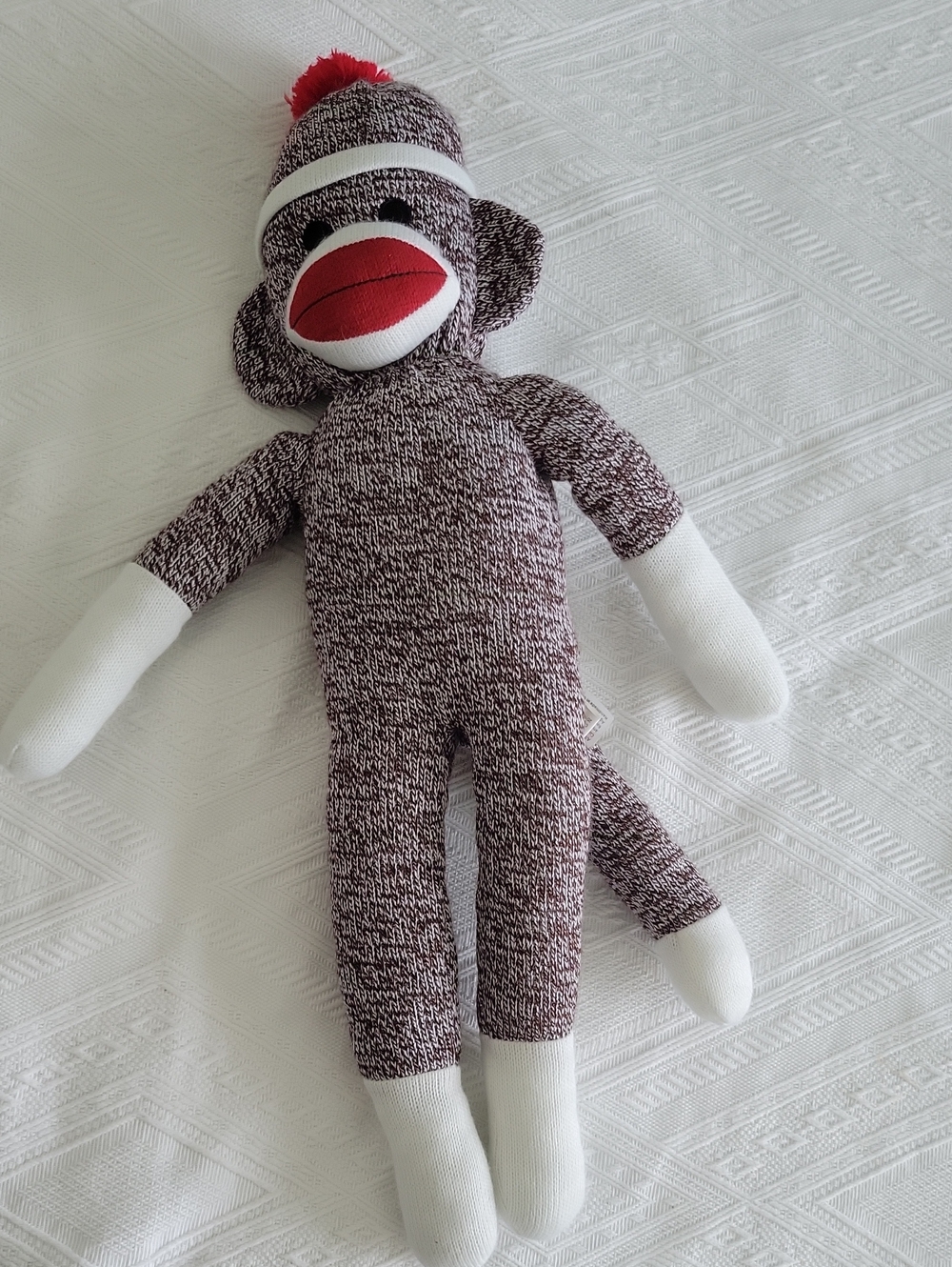 Classic Brown & White Sock Monkey Plush with Red Accent - Kids Toy